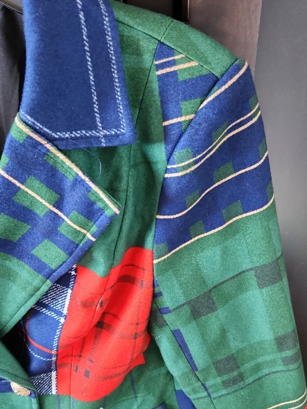 STYLEWE Urban Plaid Colorblock Plaid Lapel Blazer in Blue, Green & Red - Picture 4 of 9